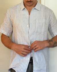 100- European Linen Camp Shirt JamesKalis Thumbnail SkyBlueMarinerStripe 4x5