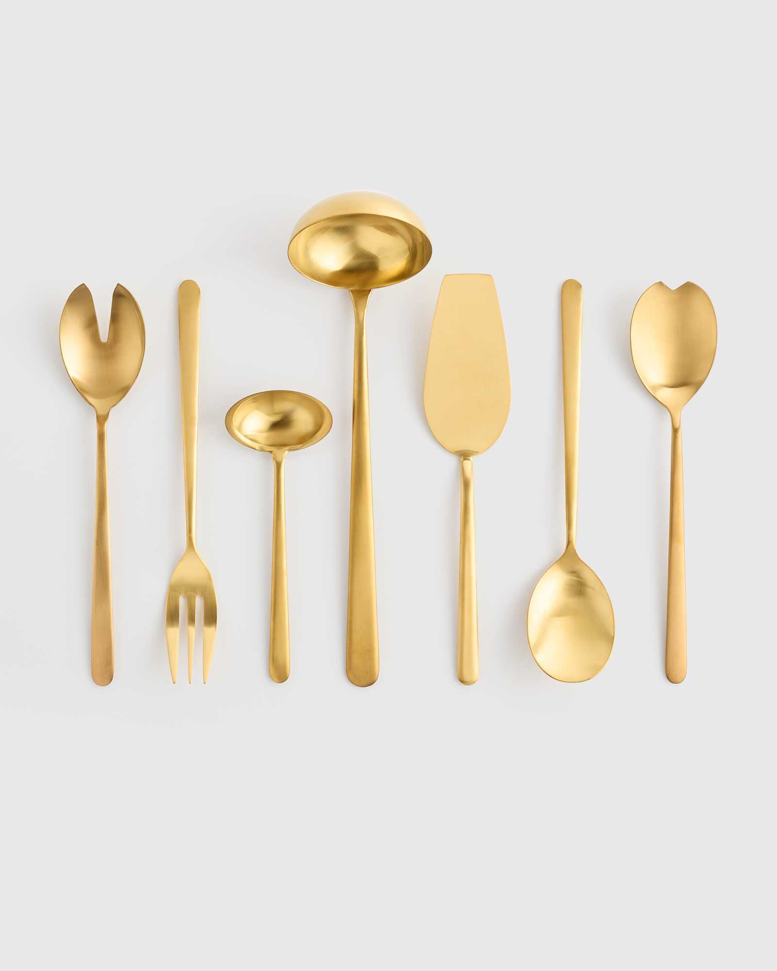 Brushed Gold Linea 7-Pc Serving Utensil Set by Mepra