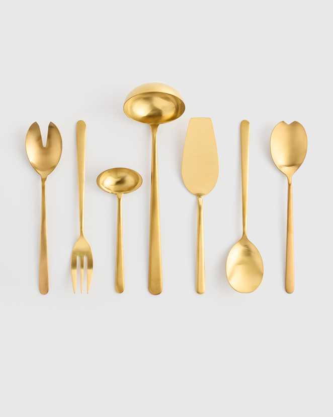 Brushed Gold Linea 7-Pc Serving Utensil Set by Mepra