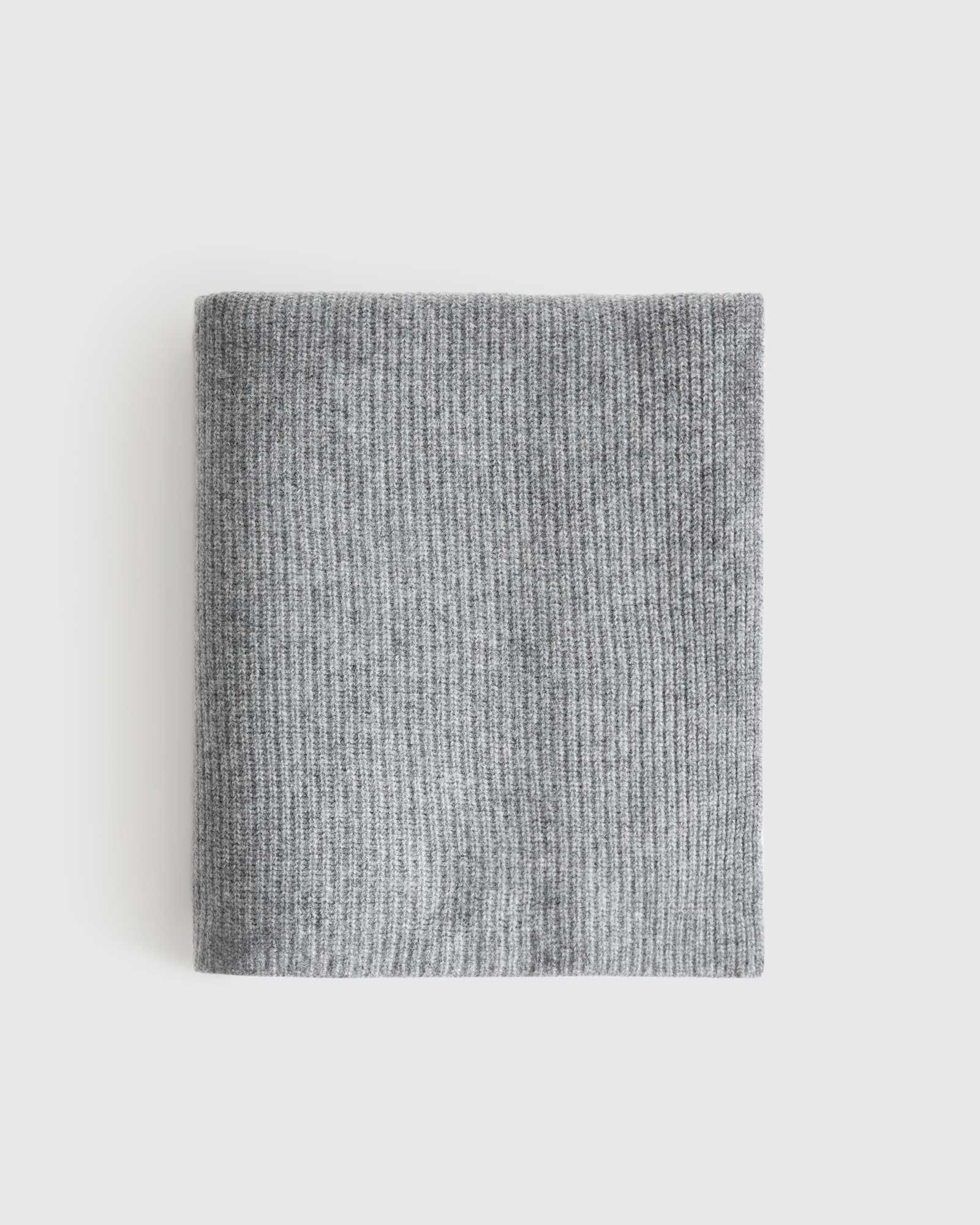Heather Grey Ribbed Knit Cashmere Throw