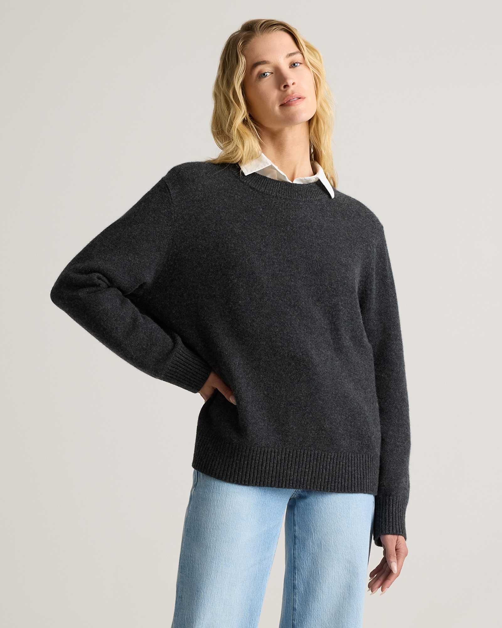 charcoal Mongolian Cashmere Oversized Crewneck Sweater