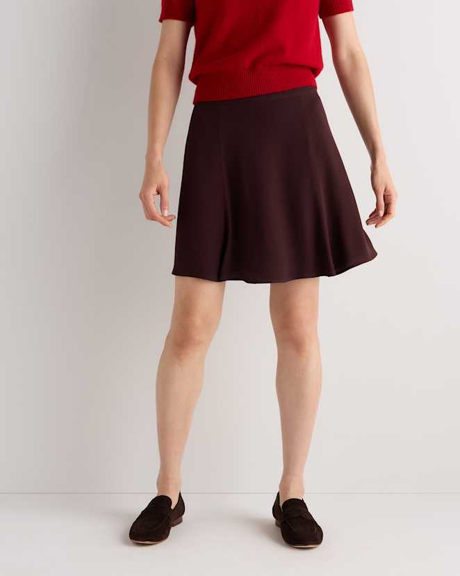 Chocolate Plum Brown Lightweight Crepe A-Line Mini Skirt