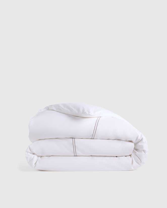 White/Dove Classic Organic Percale Embellished Duvet Cover