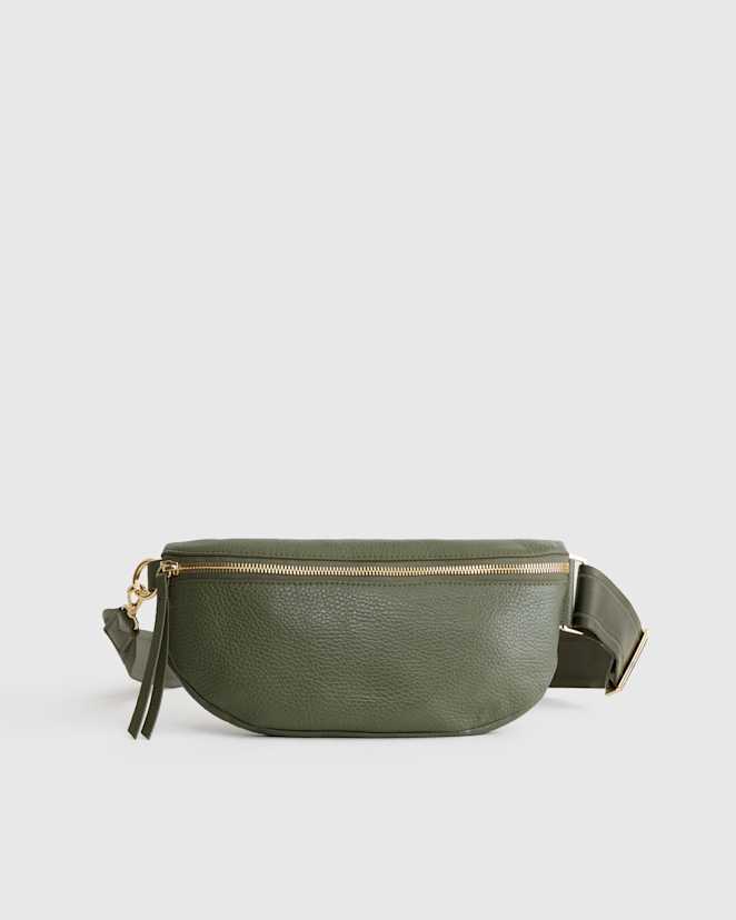Olive Italian Pebbled Leather Sling Bag