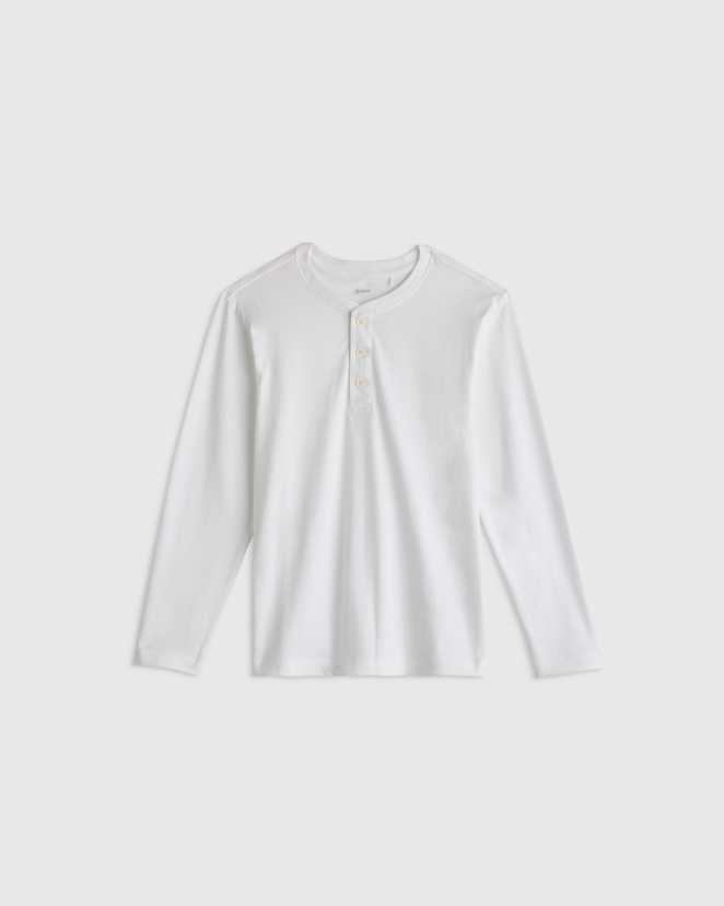 White T-shirt Henley à manches longues 100 % coton biologique