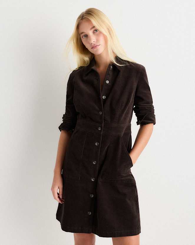 Espresso Organic Stretch Corduroy Mini Shirt Dress