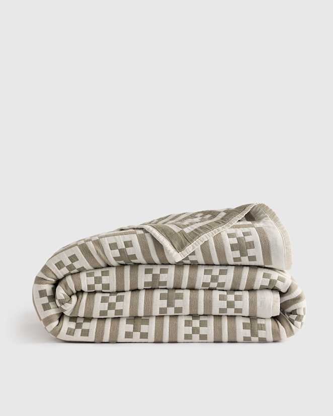 Dried Sage Organic Cotton Jacquard Geo Coverlet