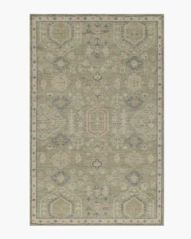 Green Tapis Fara noué à la main en laine