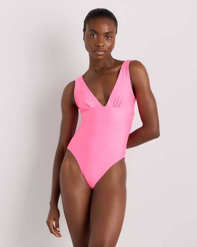 Bubblegum Pink Italian Plunge One-Piece Swimsuit