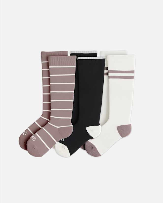 White/Black/Mauve Recycled Maternity Compression Socks 3-Pack