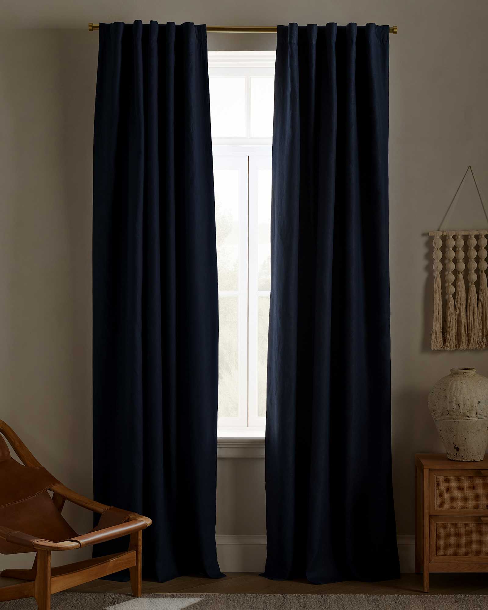 navy European Linen True Blackout Curtain