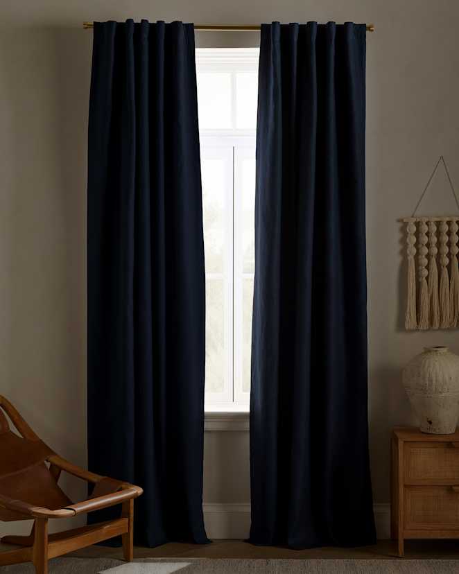 Navy European Linen True Blackout Curtain