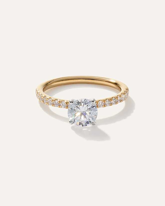 Yellow Gold Lab Grown Diamond Round Petite Pave Engagement Ring - 1ct