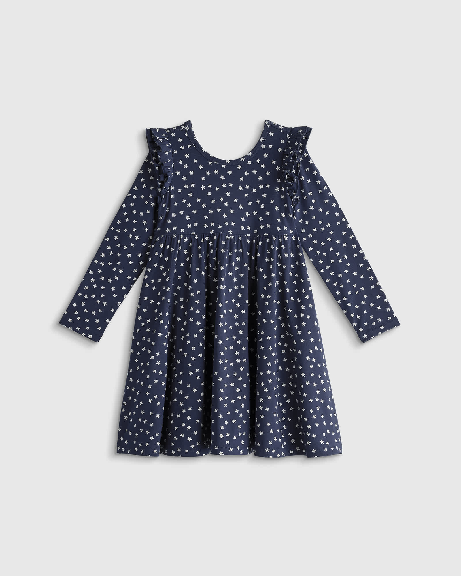 U--619 NVYBLOSSOMS-124 EDITED navy-blossoms Bamboo Long Sleeve Flutter Twirl Dress