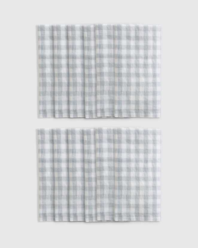 Blue Fog European Linen Gingham Napkins, Set of 12