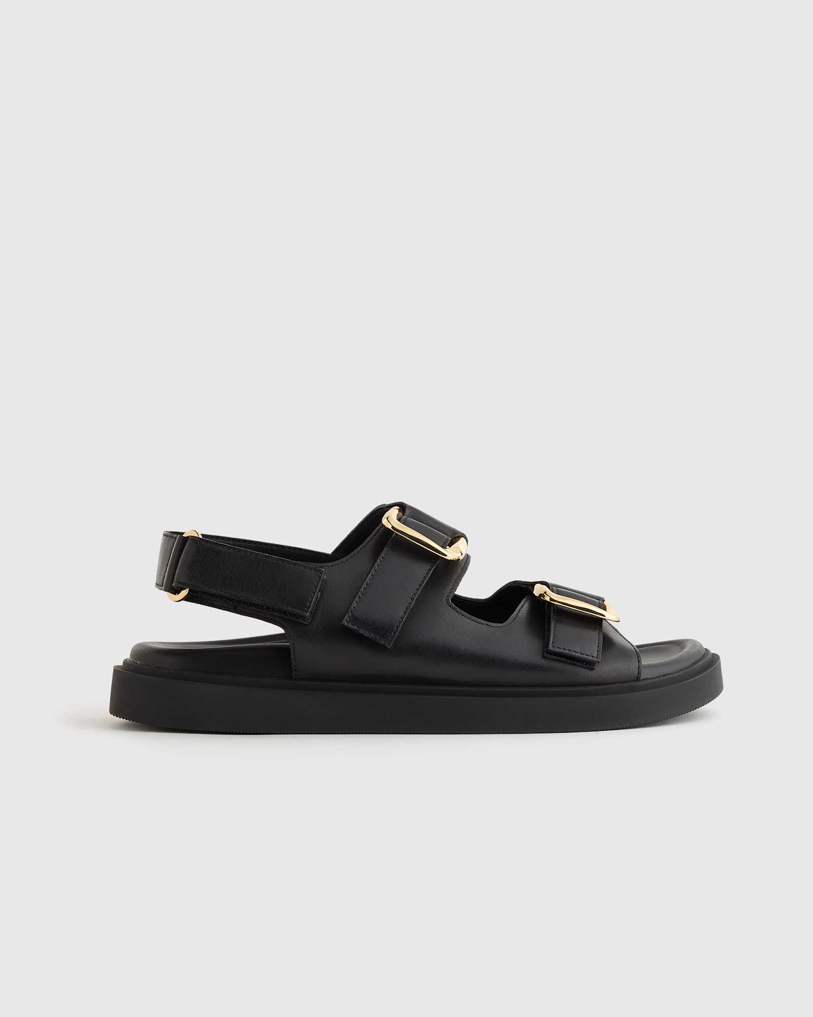 Black Italian Leather Double Buckle Slingback Sandal