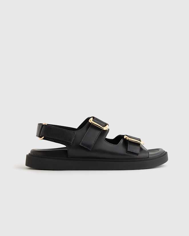Black Italian Leather Double Buckle Slingback Sandal