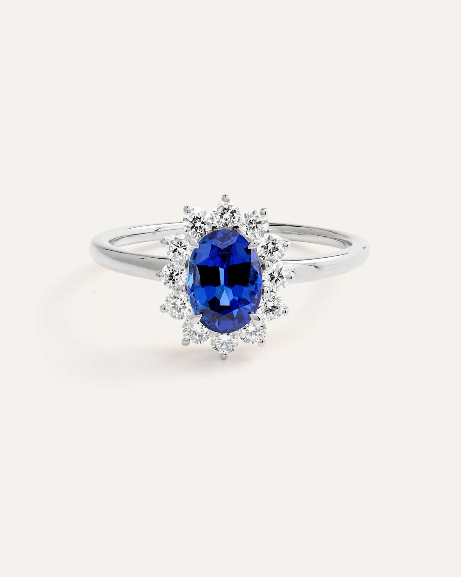White Gold 14K Gold Lab Grown Diamond and Blue Sapphire Halo Ring