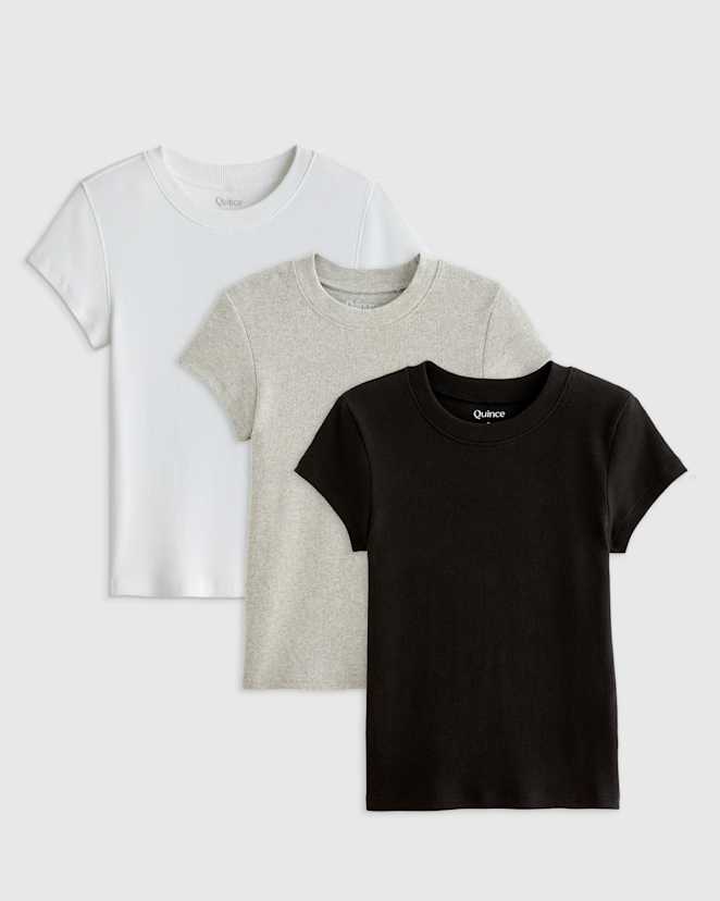Soft White Organic Cotton Micro-Rib Crewneck Tee 3 Pack Bundle