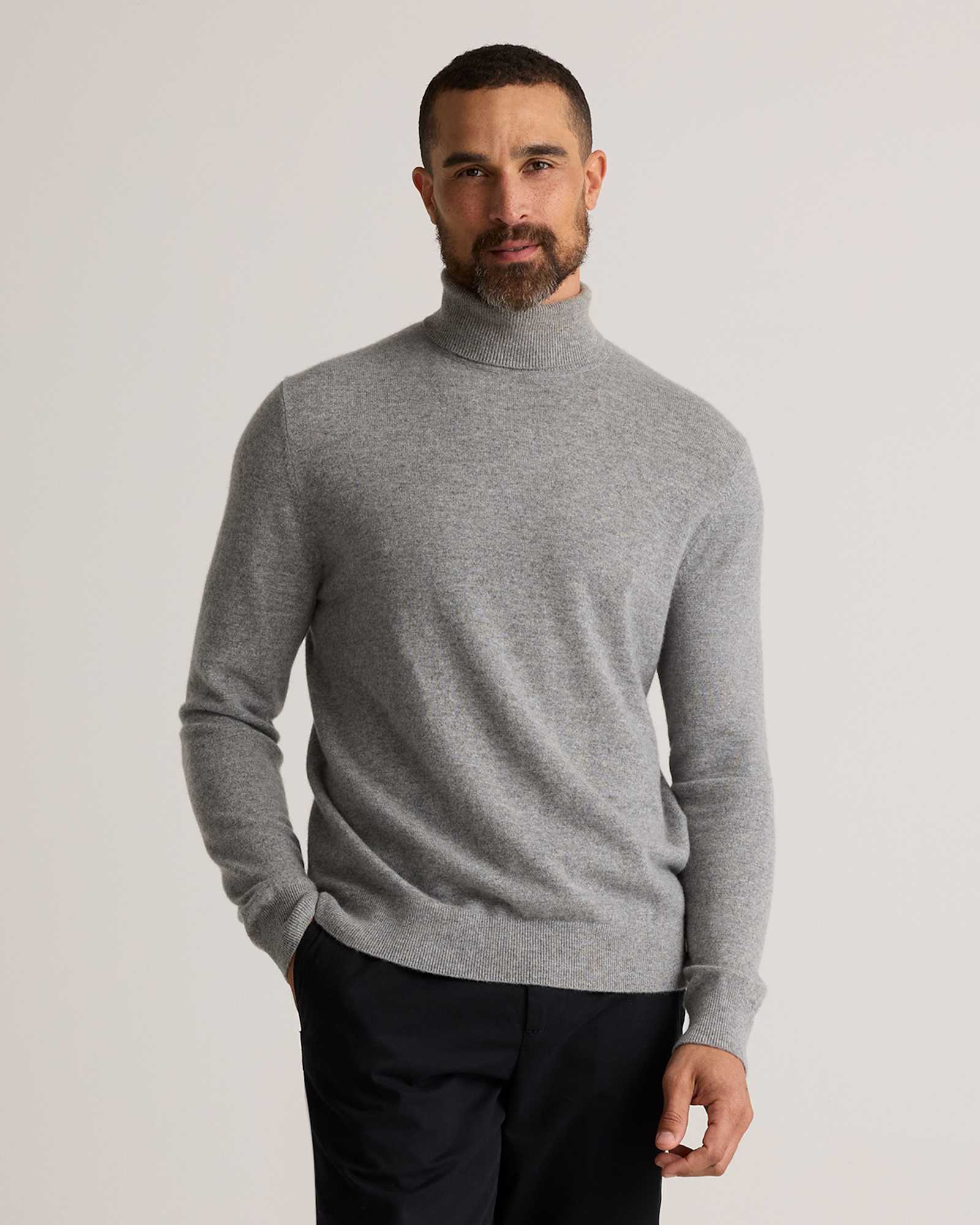 heather-grey Mongolian Cashmere Turtleneck Sweater