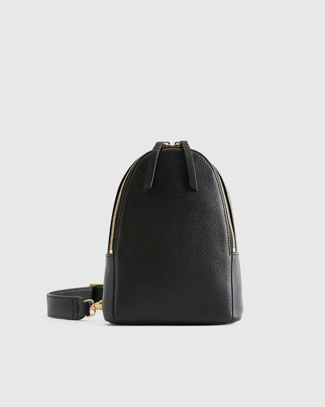 Black Italian Leather Sling Pack