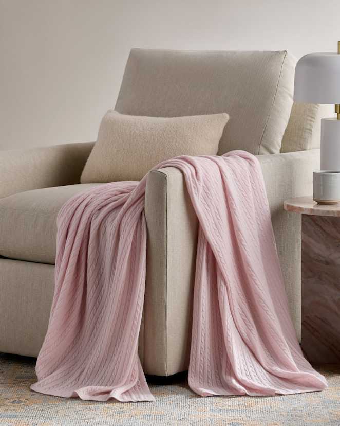 Minimal Pink Cable Knit Cashmere Throw