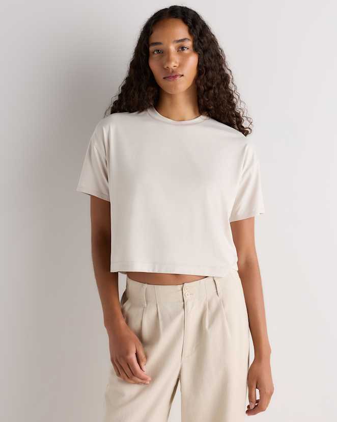 Solid Chalk Flowknit Breeze Boxy Cropped Tee