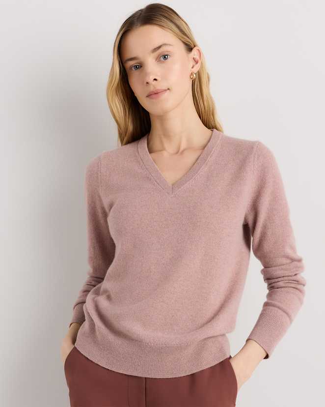 Heather Vintage Pink Mongolian Cashmere V-Neck Sweater