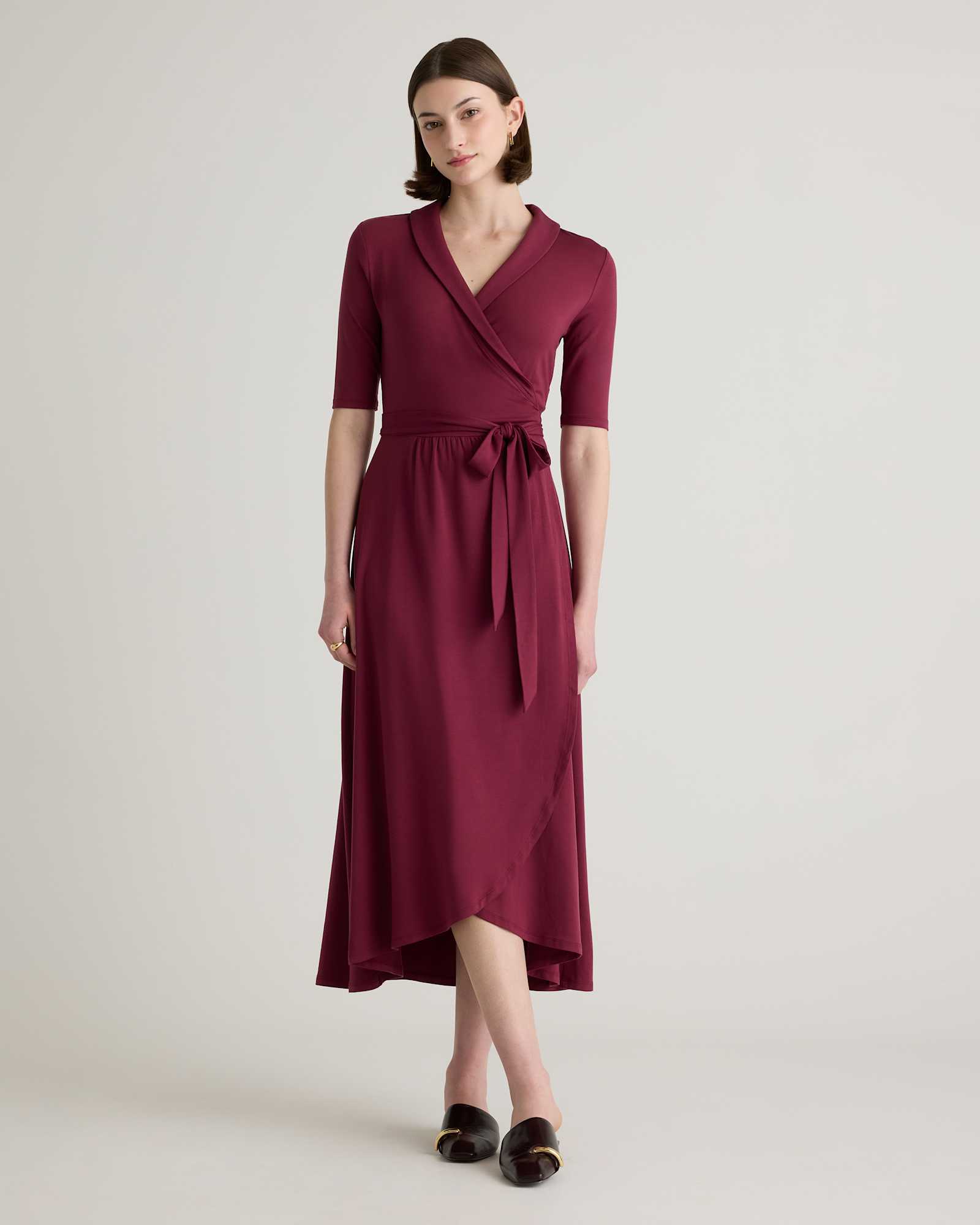 wine Tencel Jersey Midi Wrap Dress