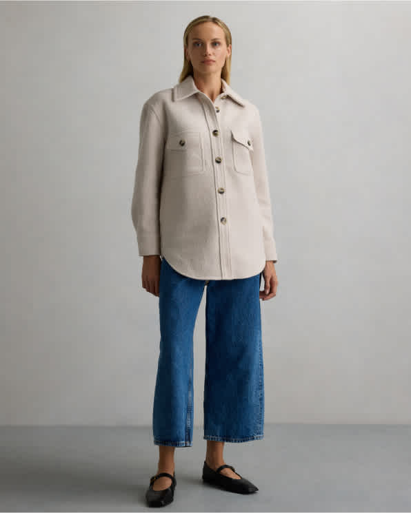 Heather Bone 100% Merino Wool Shirt Jacket