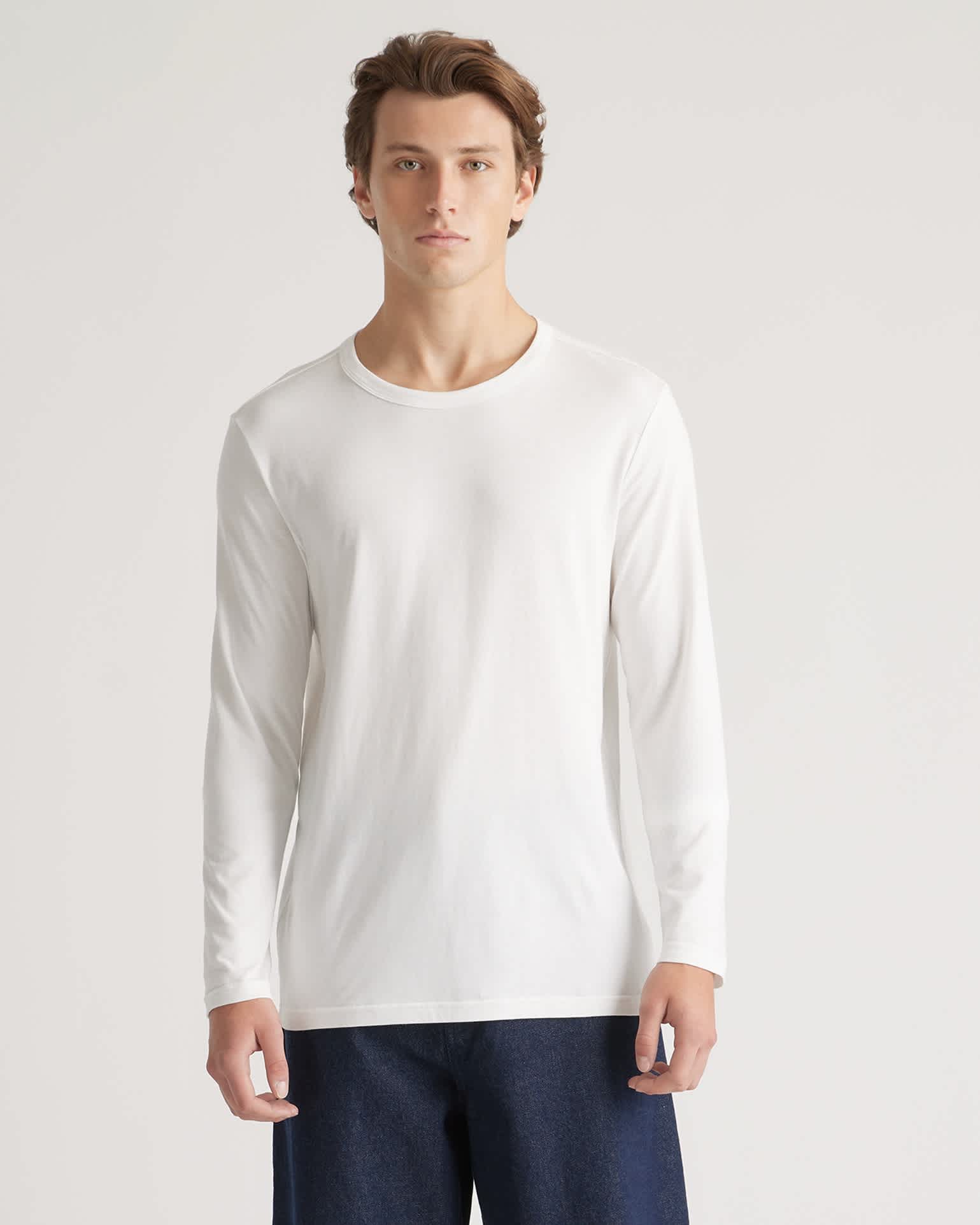 White Cotton Modal Long Sleeve Tee