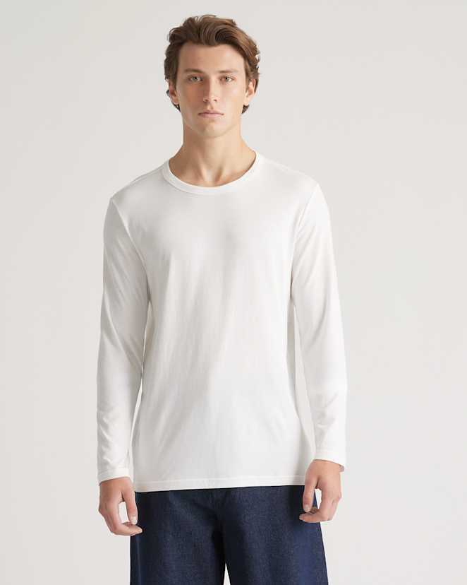 White Cotton Modal Long Sleeve Tee
