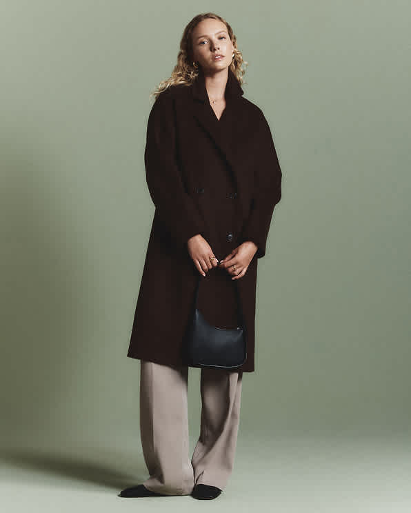 Dark Chocolate Italian Wool Double-Breasted Slouch Coat