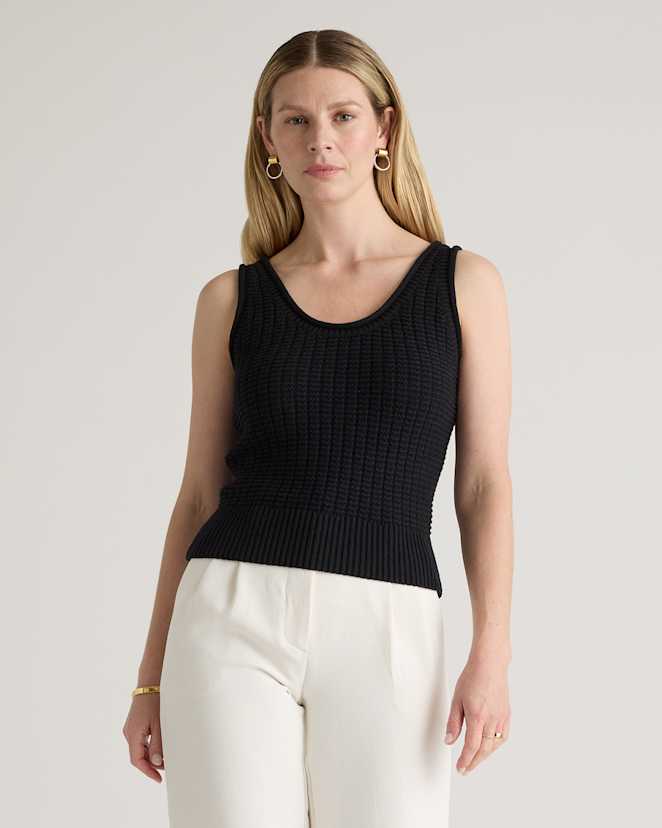 Black 100% Organic Cotton Waffle Cropped Sweater Tank