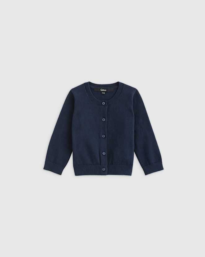 Navy 100% Organic Cotton Crewneck Cardigan