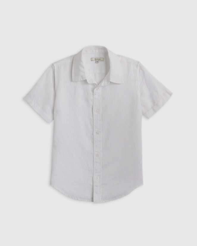 White 100% European Linen Short Sleeve Shirt