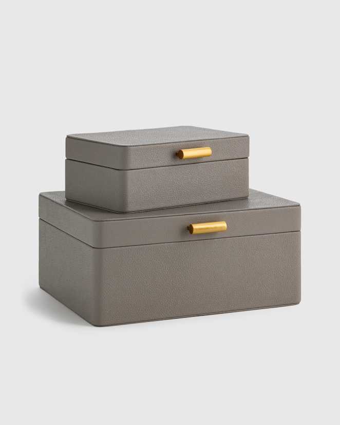 Grey Shagreen Leather Decorative Boxes (Set of 2)