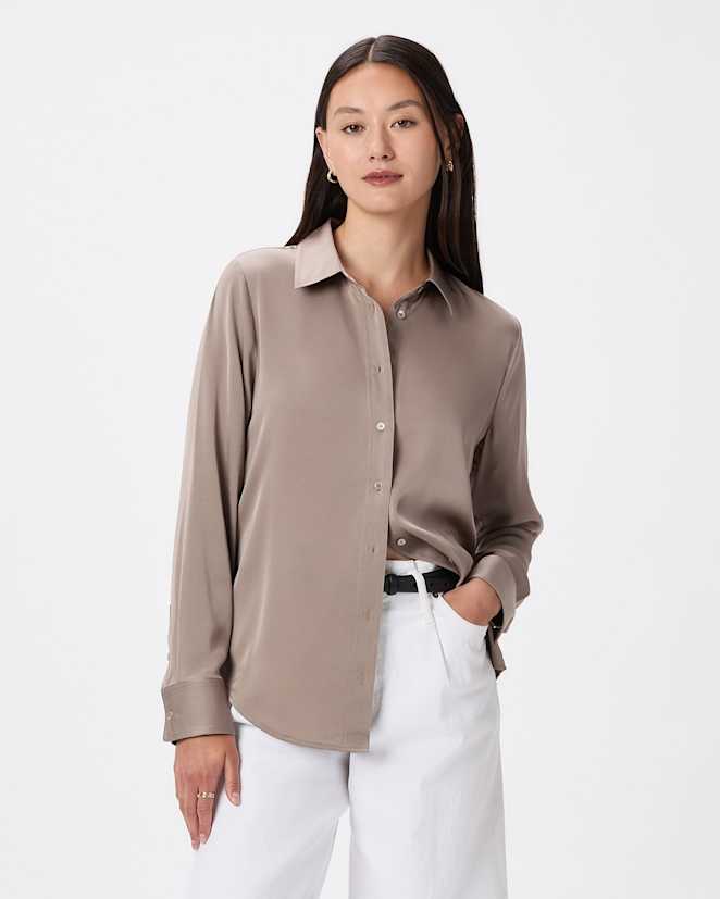 Morel Grey Washable Stretch Silk Blouse