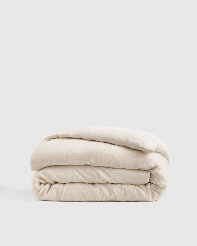 Natural/White Mini Pinstripe European Linen Duvet Cover