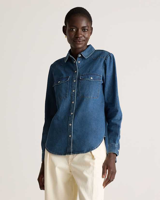 Dark Indigo Distressed Denim Western Shirt