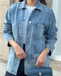 100- Organic Cotton Denim Chore Jacket Indigo Blue Margie Villamor 4x5