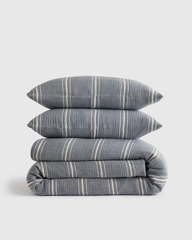 Denim Stripe Organic Cotton Gauze Stripe Duvet Cover Set
