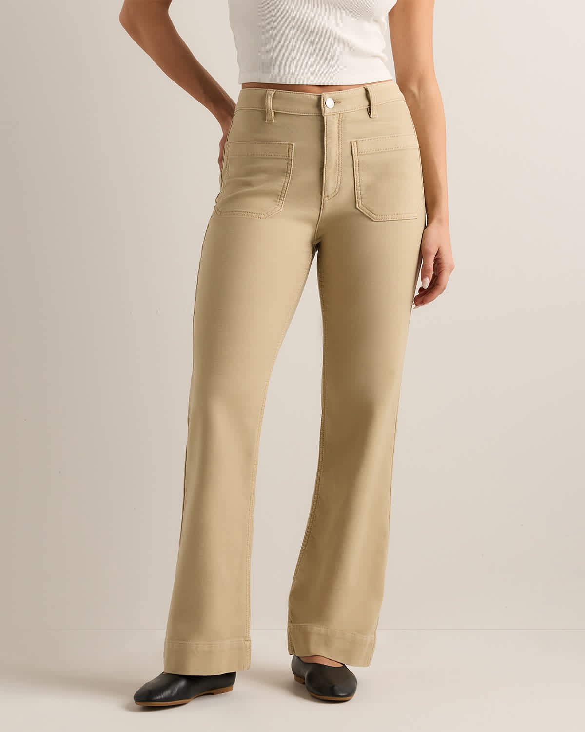 Canvas Beige Pantalon à jambes larges en jersey bouclette