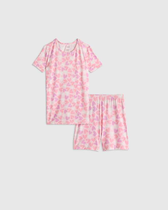 Lavender Hearts Bamboo Short Sleeve and Shorts Pajama Set