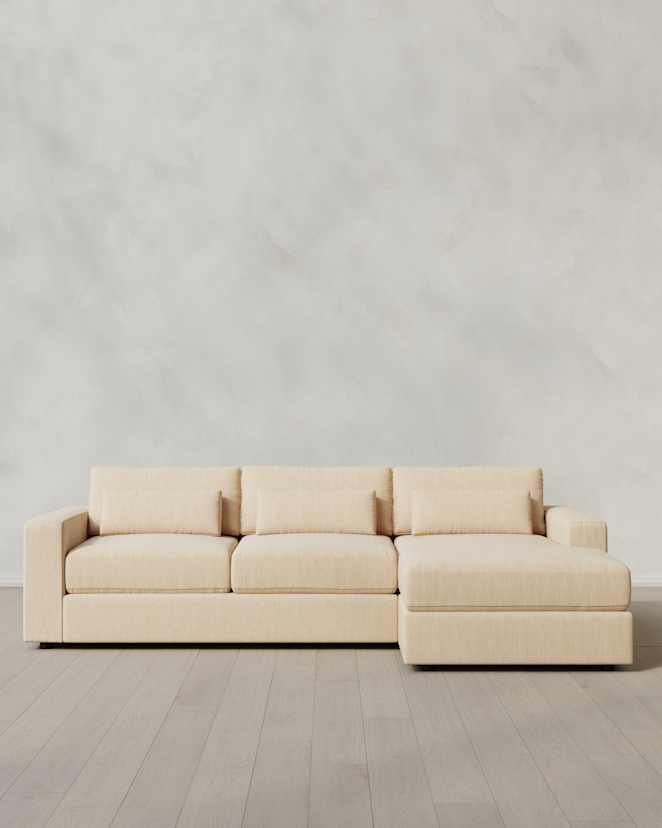 Eggshell Ashford Deep Seat Chaise Sectional in Performance Chenille Linen Blend