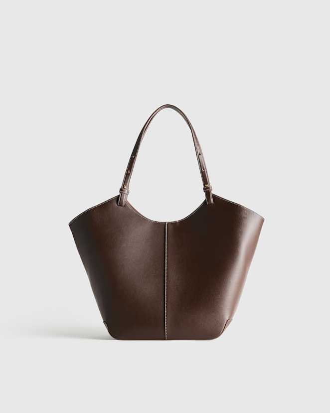 Dark Brown Italian Leather Trapeze Tote