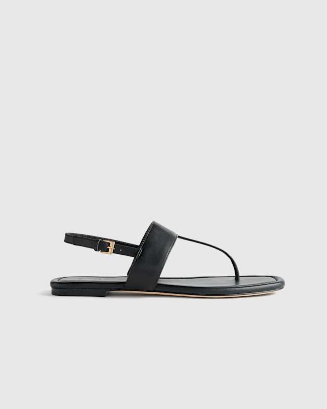 Black Italian Leather T-Strap Sandal