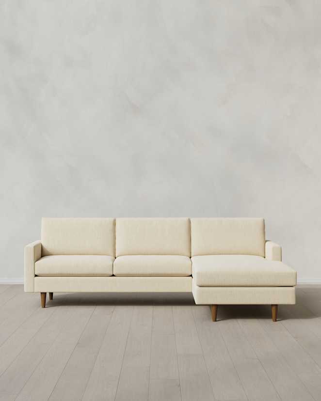 Eggshell Atlas Midcentury Chaise Sectional in Performance Chenille Linen Blend