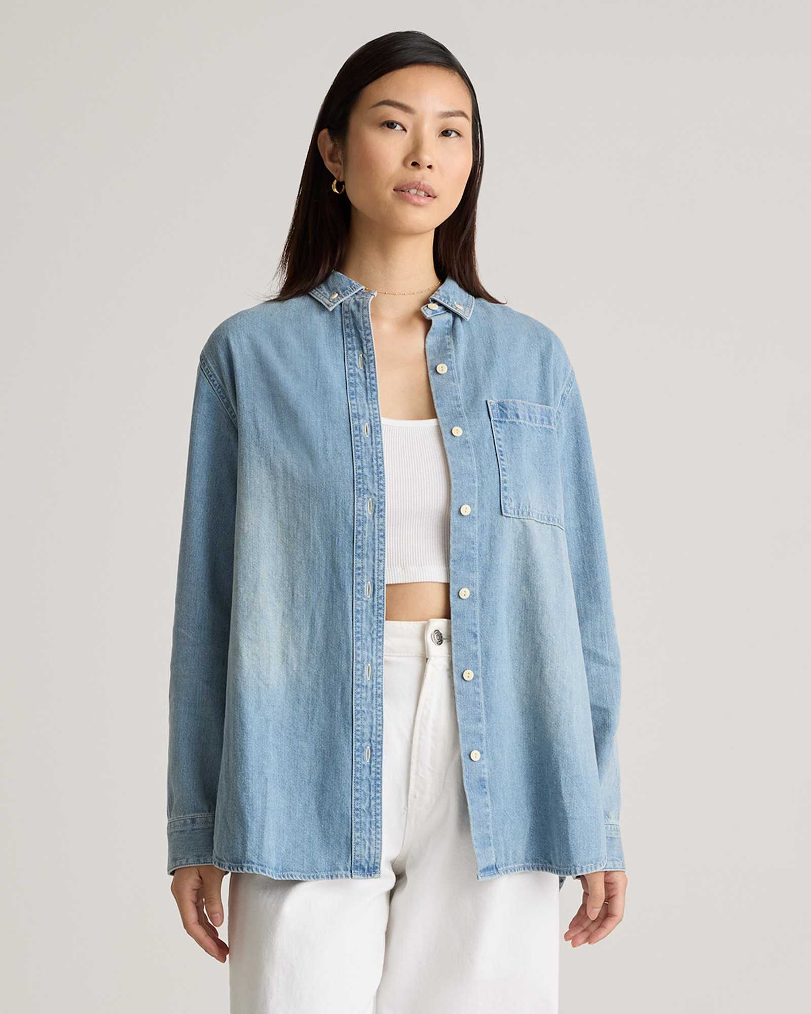 Blue Distressed Denim Oversized Shirt