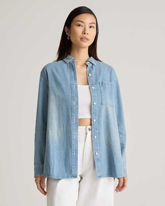 Blue Distressed Denim Oversized Shirt